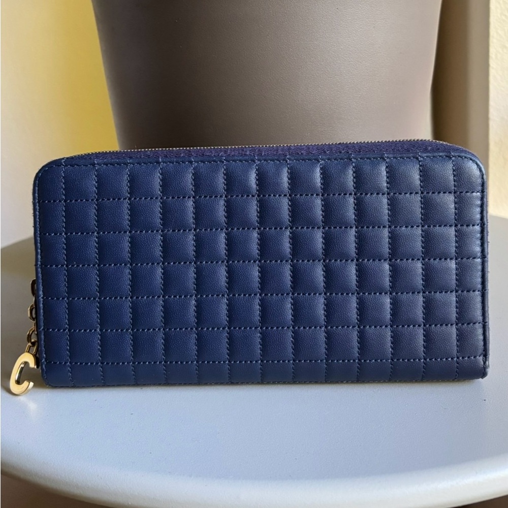 Celine Navy Quilted Zippy Wallet